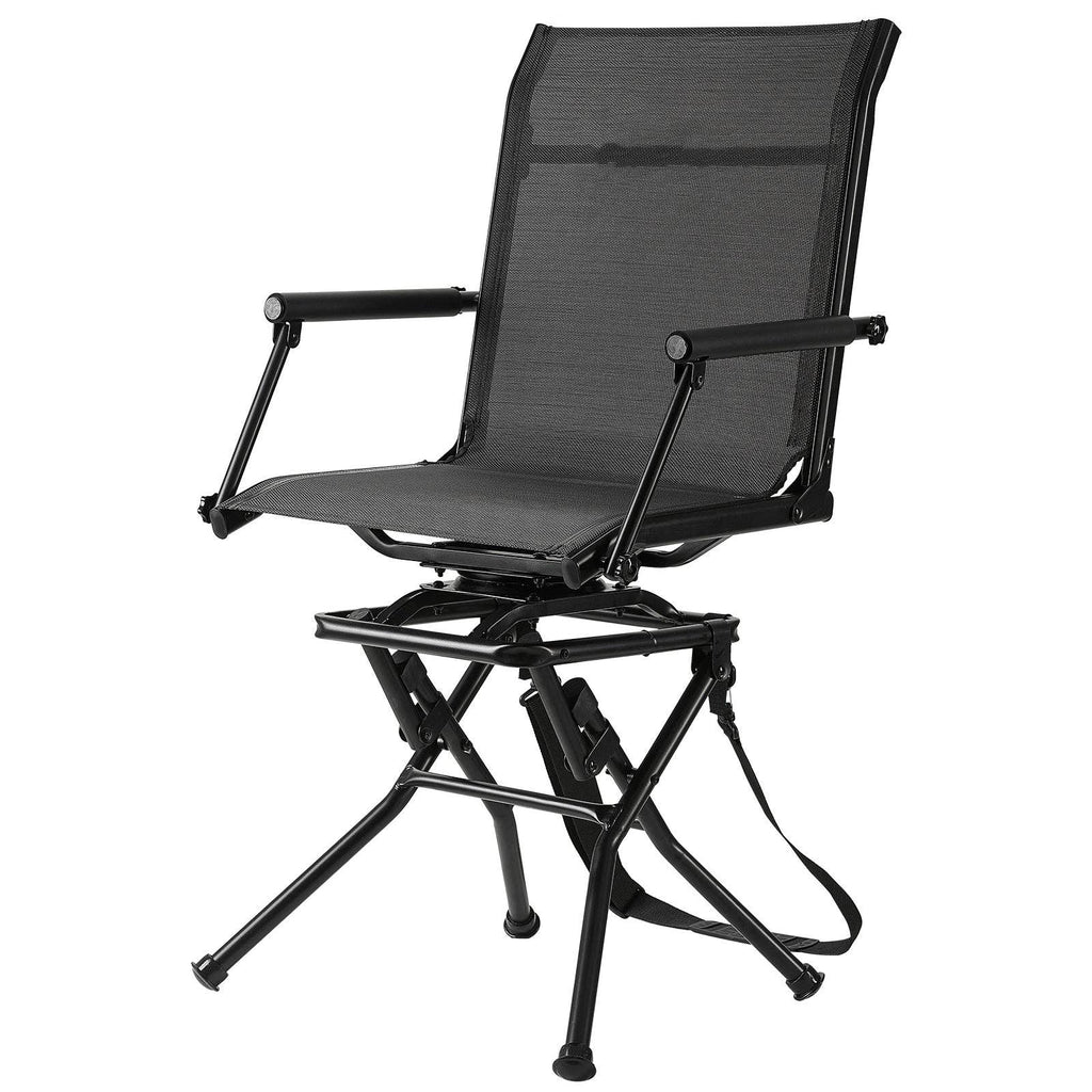 Portable Hunting Chair, Black Steel, 360° Swivel