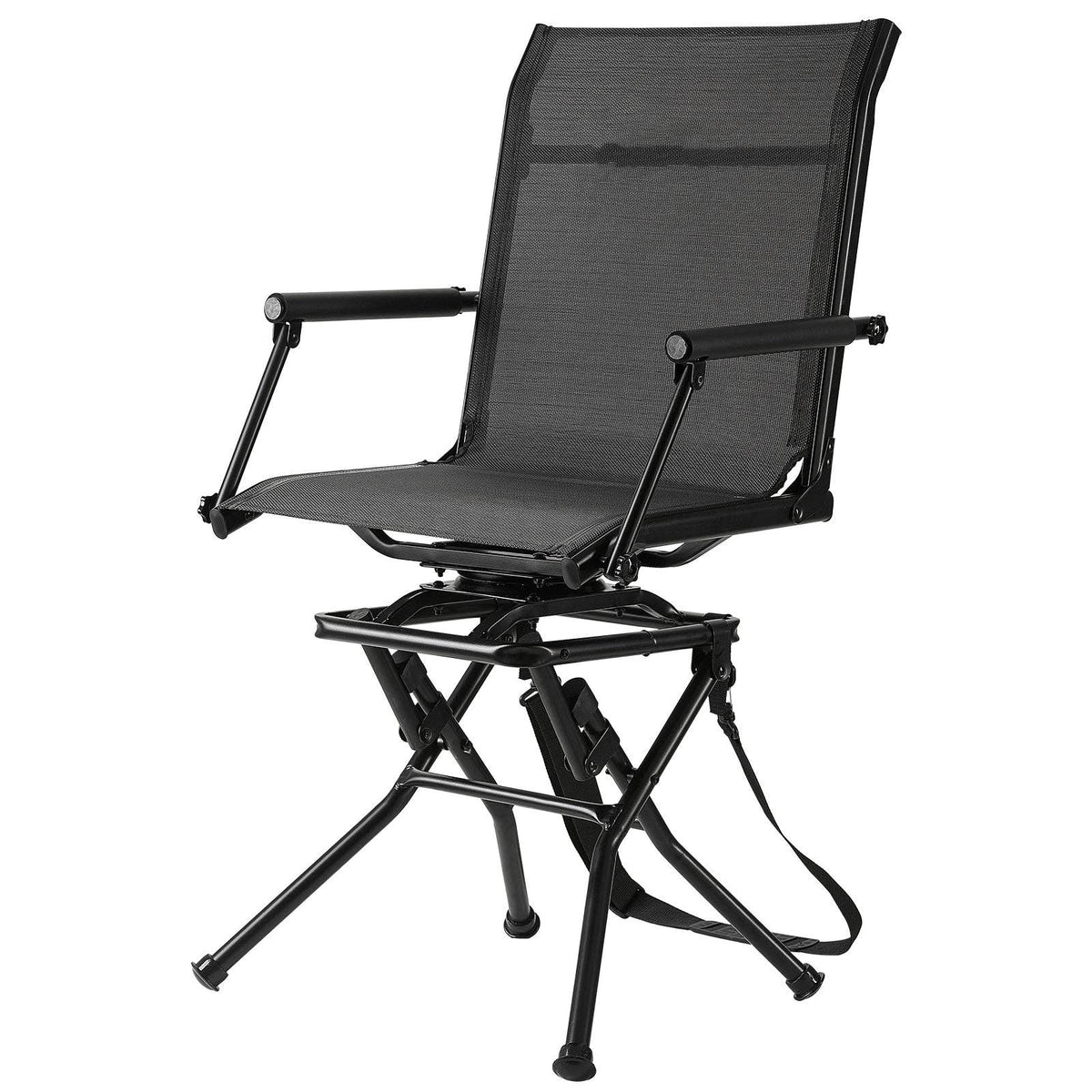 Portable Hunting Chair, Black Steel, 360° Swivel
