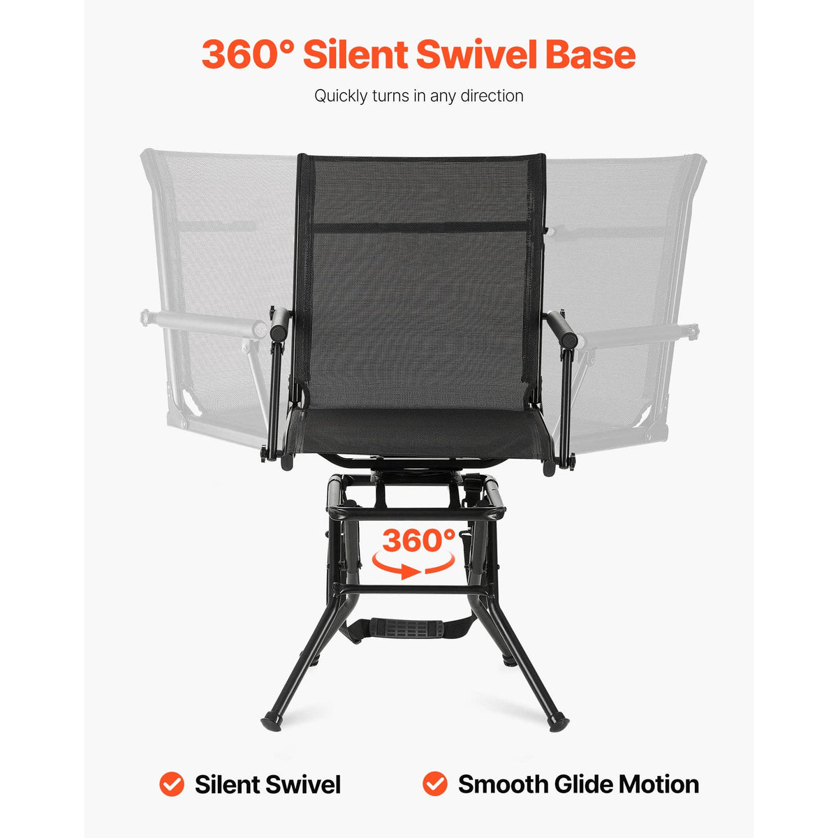 Portable Hunting Chair, Black Steel, 360° Swivel