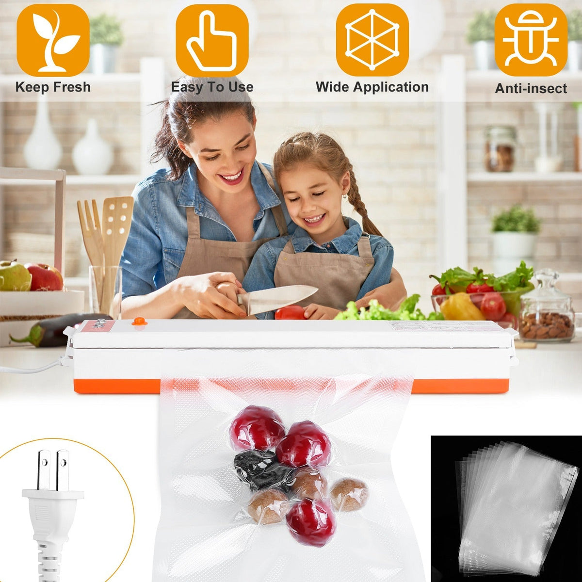 Electric Vacuum Sealer Machine Household Automatic Food Vacuum Sealer Quick Sealing System Machine For Fresh Food Dry Moist Food