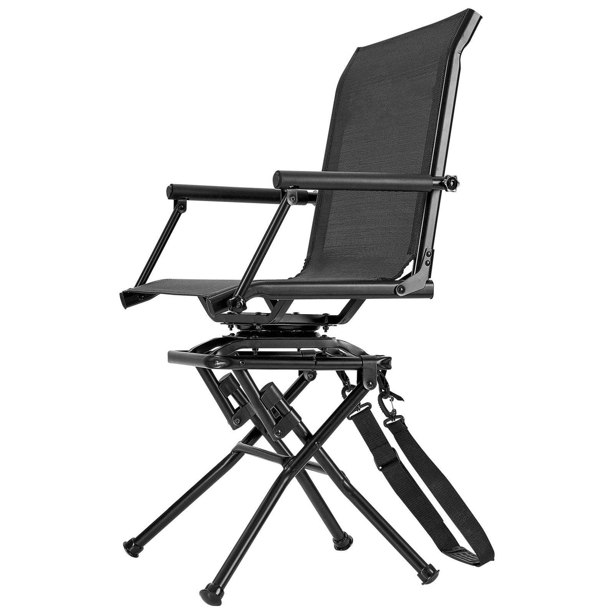 Portable Hunting Chair, Black Steel, 360° Swivel