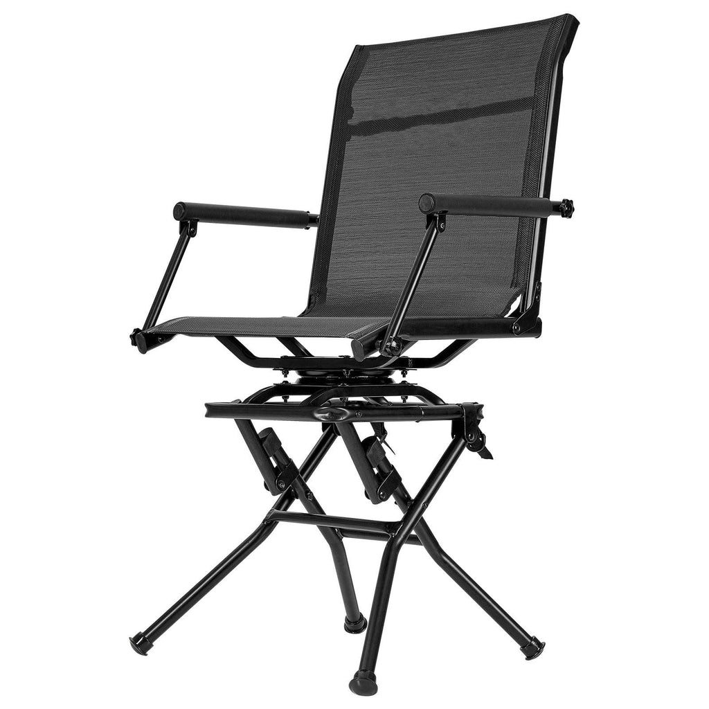Portable Hunting Chair, Black Steel, 360° Swivel
