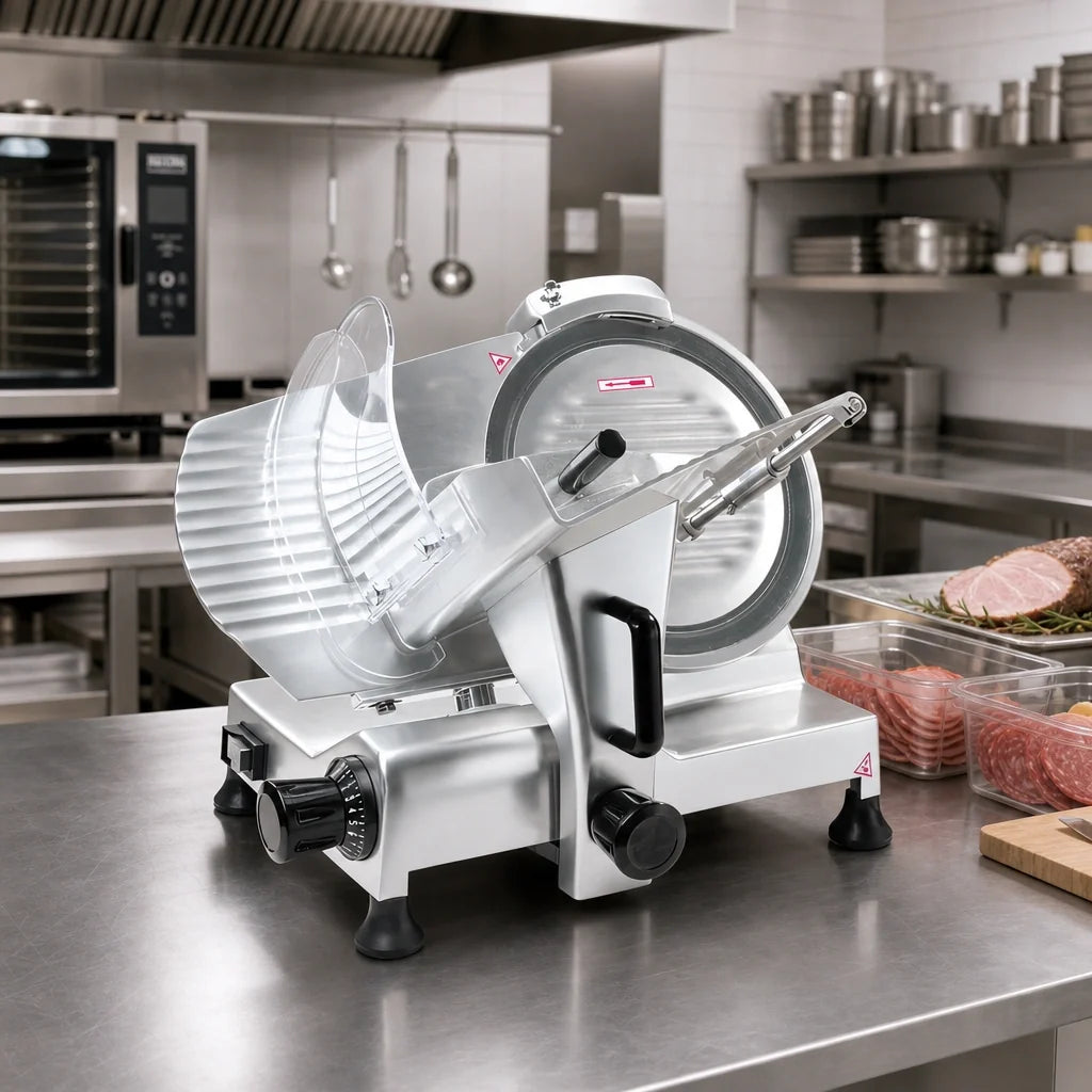BakeMax BMMSM10 10-Inch Manual Gravity-Feed Meat Slicer, Belt-Driven Anodized Aluminum