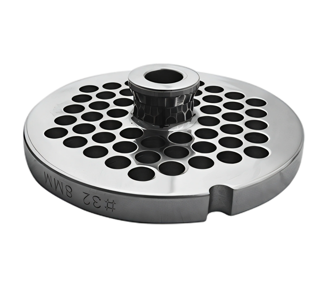 Uniworld Foodservice Equipment SS832GP3/8-H Meat Grinder Plate with Hub, #32, 3/8-inch, Stainless Steel