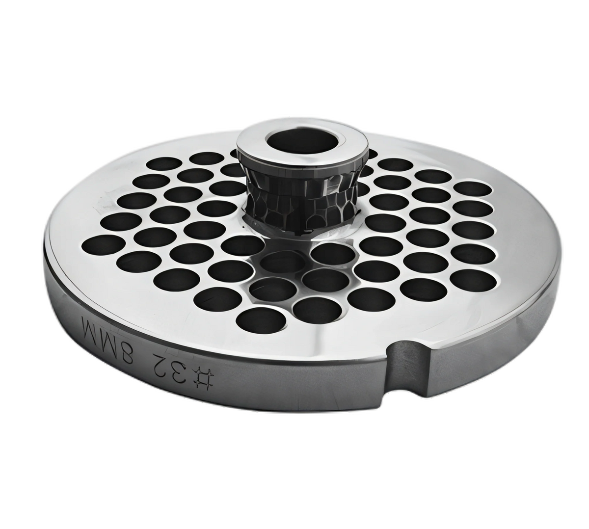 Uniworld Foodservice Equipment SS832GP3/8-H Meat Grinder Plate with Hub, #32, 3/8-inch, Stainless Steel