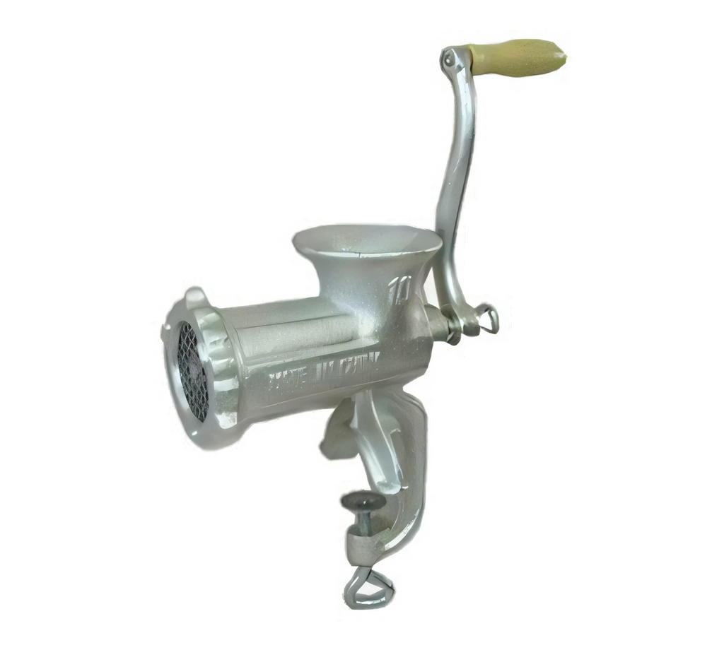 Uniworld Foodservice Equipment 810MG Tin-Plated Manual Meat Grinder, #10 Hub, Clamp-On, with Knife and Cast Iron Grinding Plate Case of 4